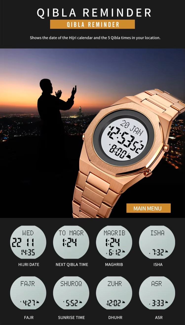 SKMEI 2069 ALFAJAR Azan Digital Watch I Silver - Image 8