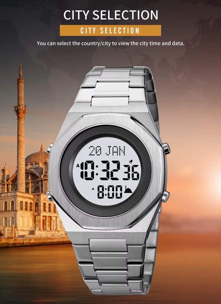 SKMEI 2069 ALFAJAR Azan Digital Watch I Silver - Image 9