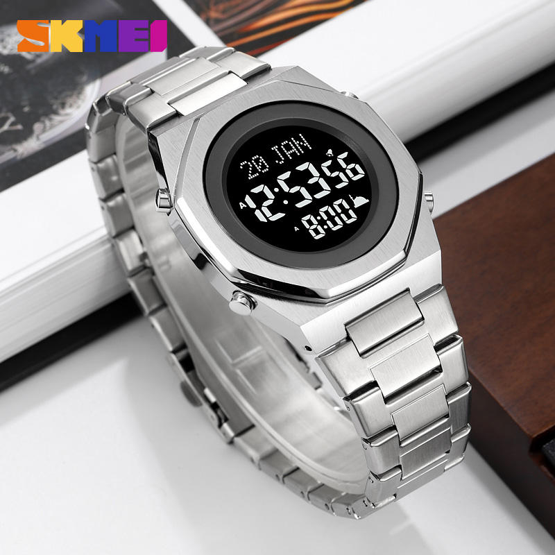SKMEI 2069 ALFAJAR Azan Digital Watch I Silver