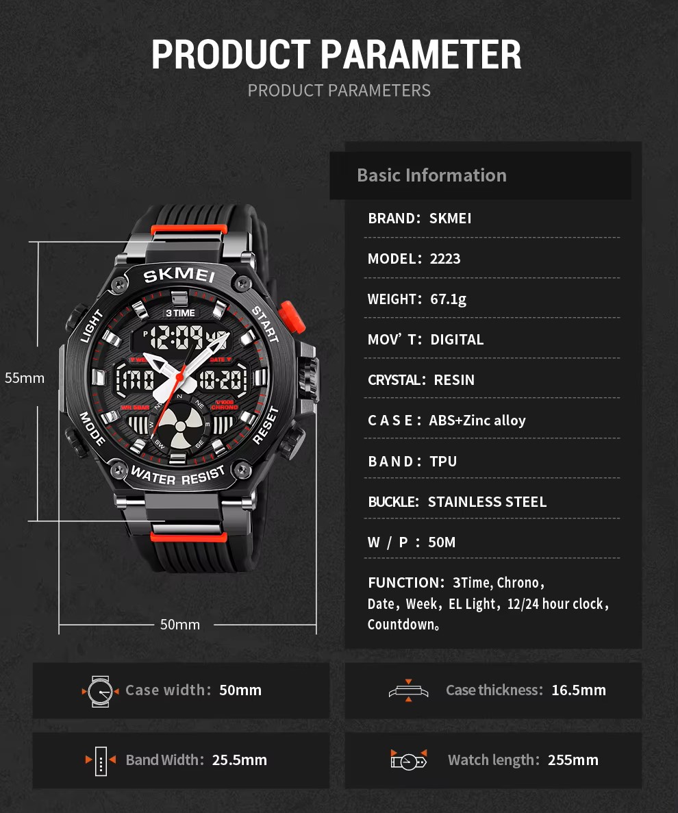 SKMEI 2223 Digital‑Analog Sports Watch - Image 2